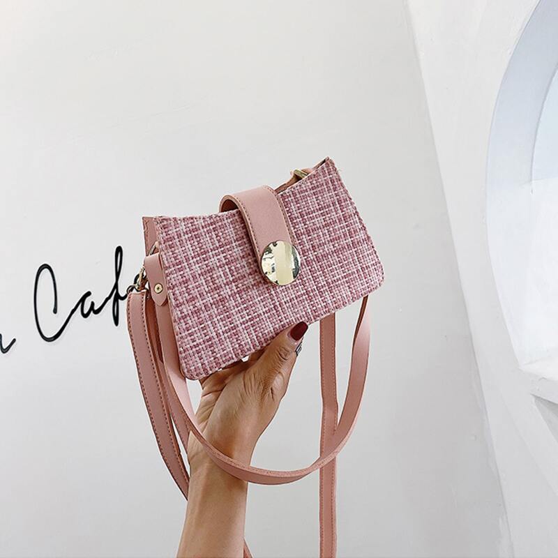

Plaid Buckle Baguette Bag, Coral pink