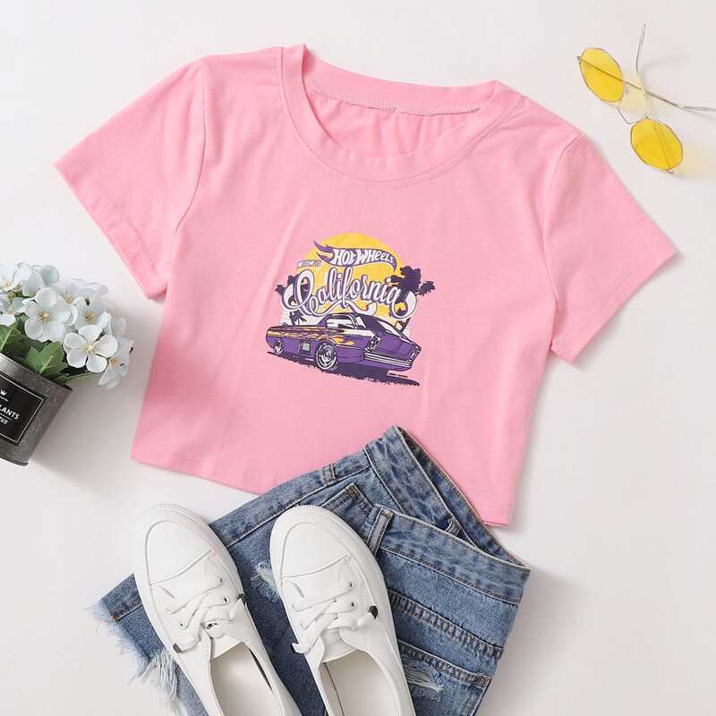 

Car Graphic Tee, Baby pink