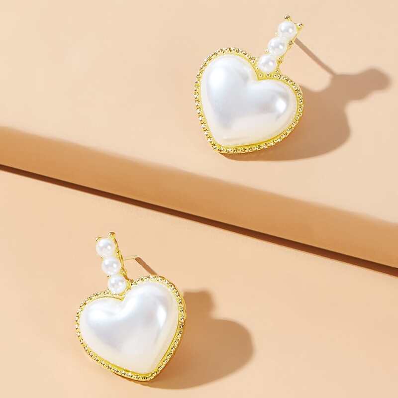 

Faux Pearl Heart Stud Earrings, Gold
