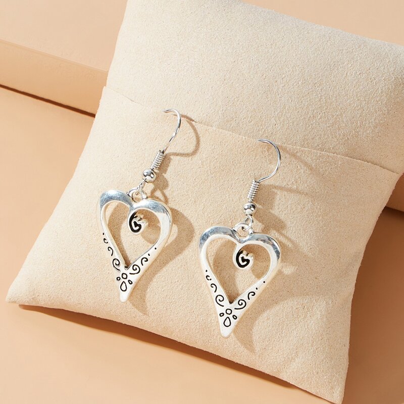 

Heart Drop Earrings, Silver
