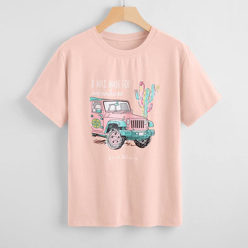 

Car Graphic Tee, Baby pink