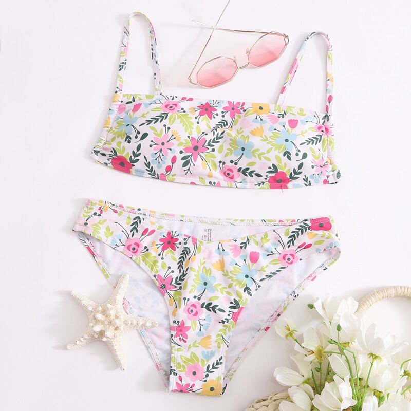

Floral Tie Back Cami Bikini Swimsuit, Multicolor