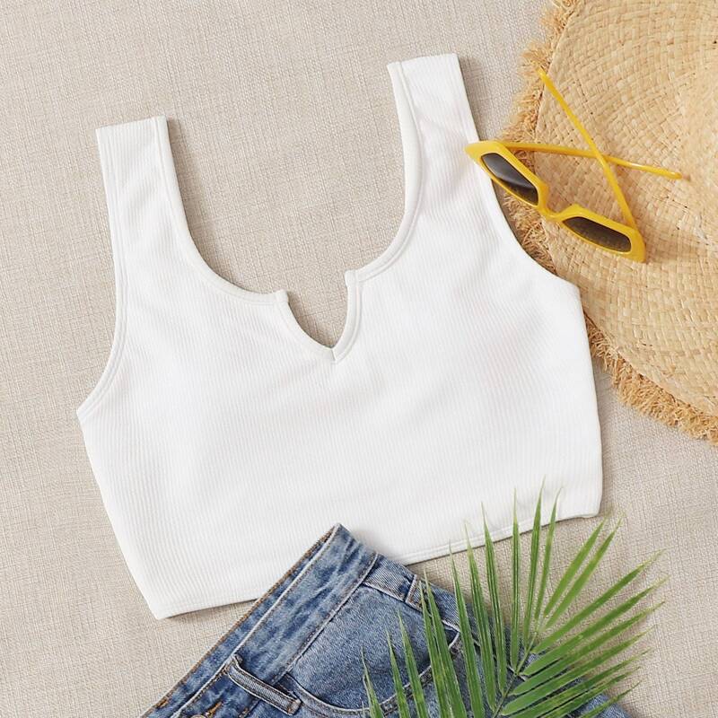 

Notch Neck Tank Bikini Top, White