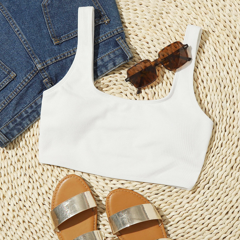 

Ribbed Tank Bikini Top, White