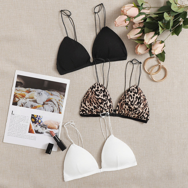 

3pc Leopard Triangle Bra Set, Multicolor
