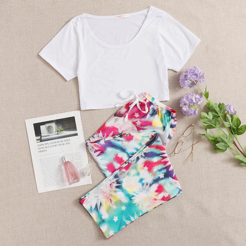 

Star Print Tie Dye Pants PJ Set, Multicolor