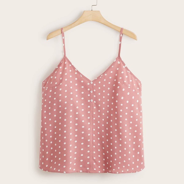 

Plus Button Detail Polka Dot Cami Top, Dusty pink