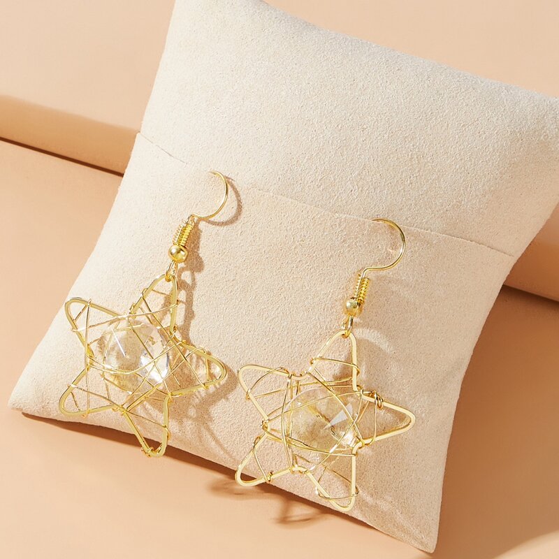 

Rhinestone Star Drop Earrings, Gold