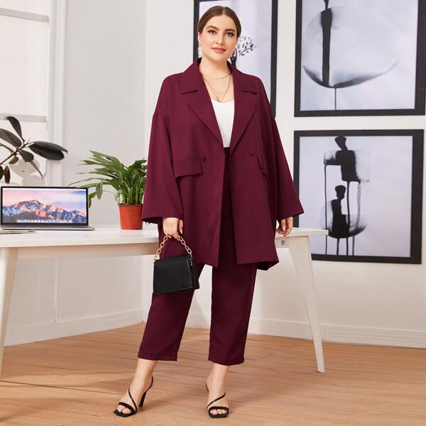 

Plus Drop Shoulder Blazer & Pants Set, Burgundy