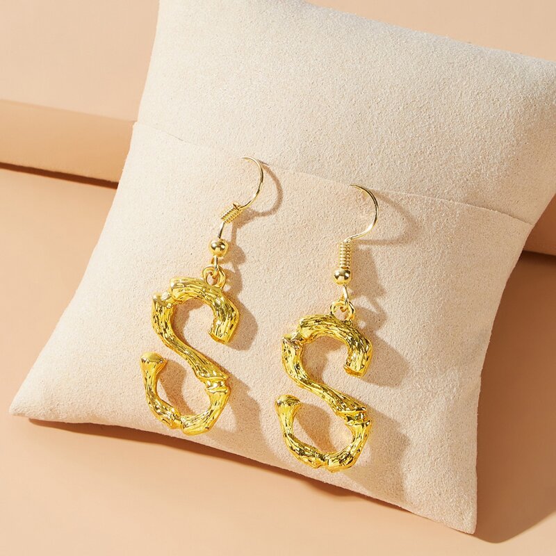 

Letter S Drop Earrings, Gold