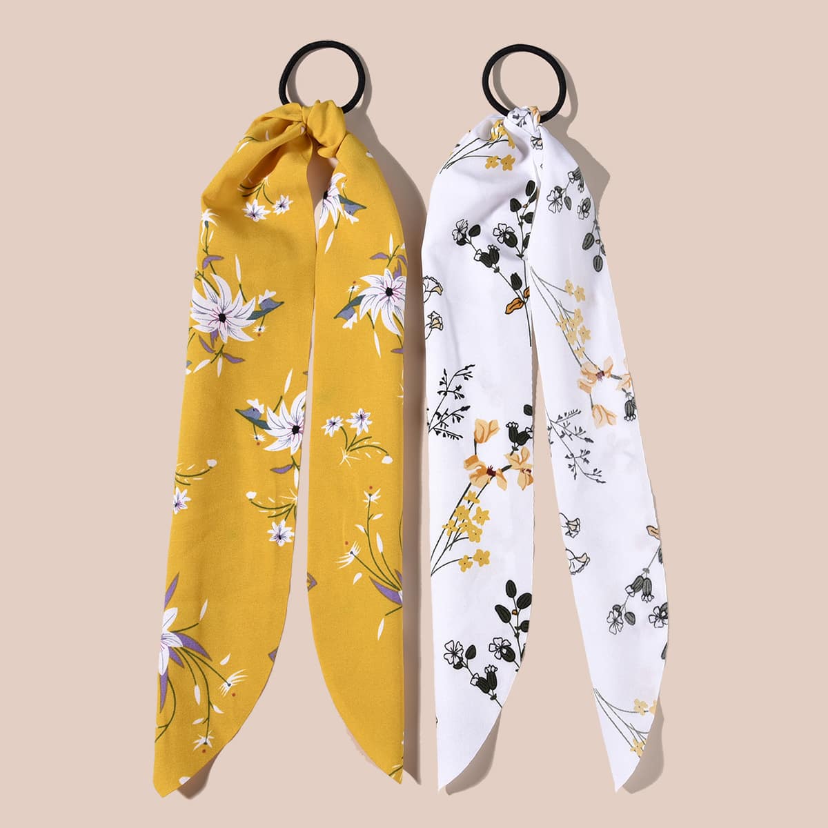 

2pcs Flower Pattern Scrunchie Scarf, Multicolor