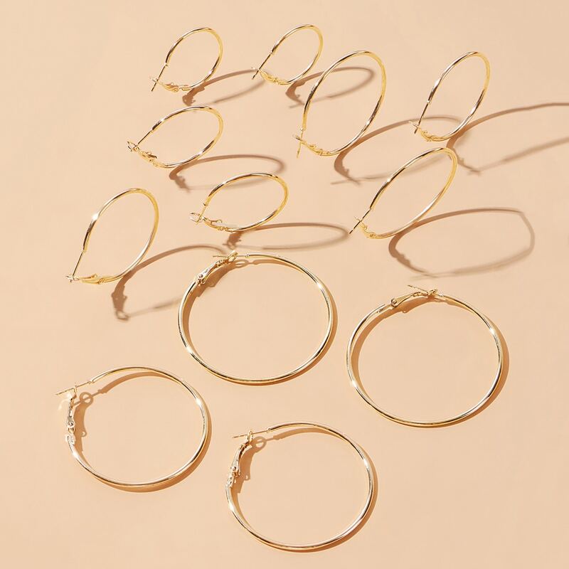

6pairs Simple Hoop Earrings, Gold