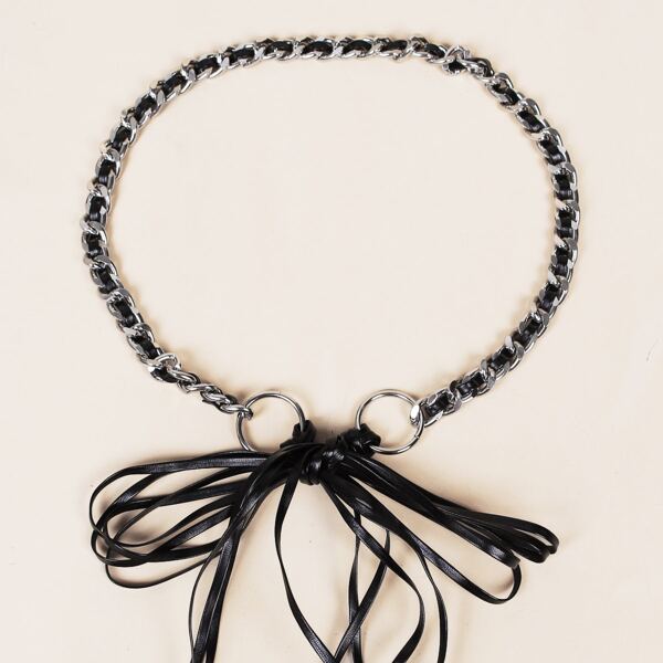 

Bow Decor Chain Belt, Black