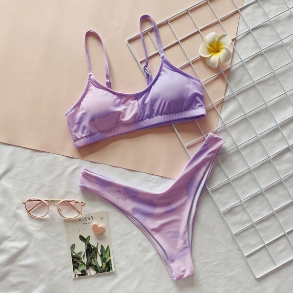 

Tie Dye High Cut Bikini Swimsuit, Lilac purple