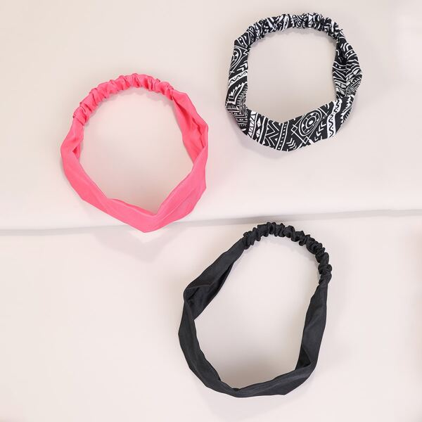 

3pcs Geometric Pattern Headband, Multicolor