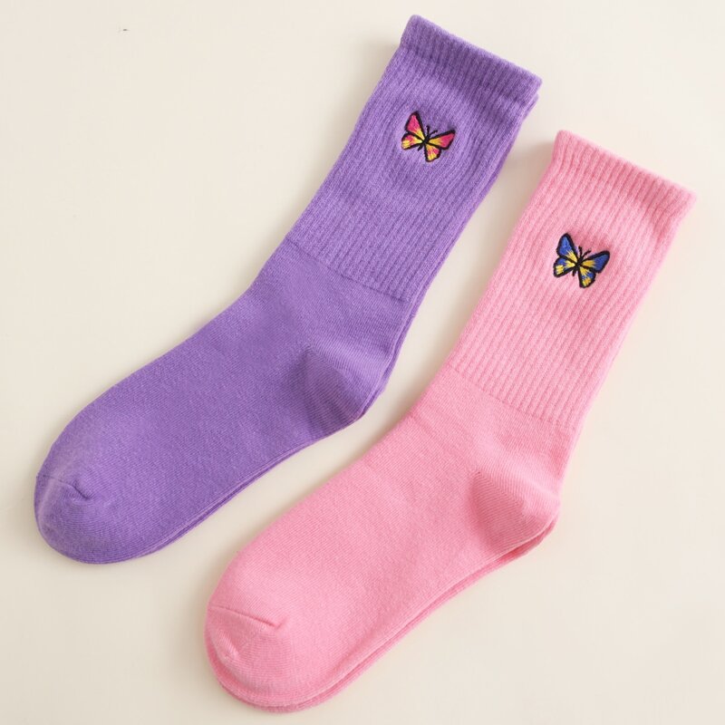 

2pairs Butterfly Embroidered Socks, Multicolor