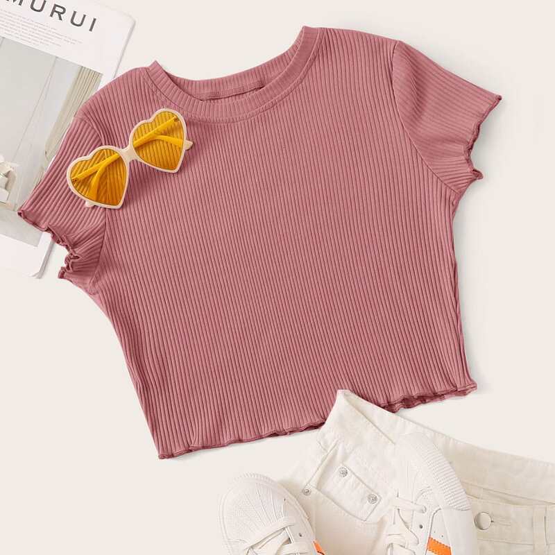 

Lettuce Edge Ribbed Crop Top, Dusty pink