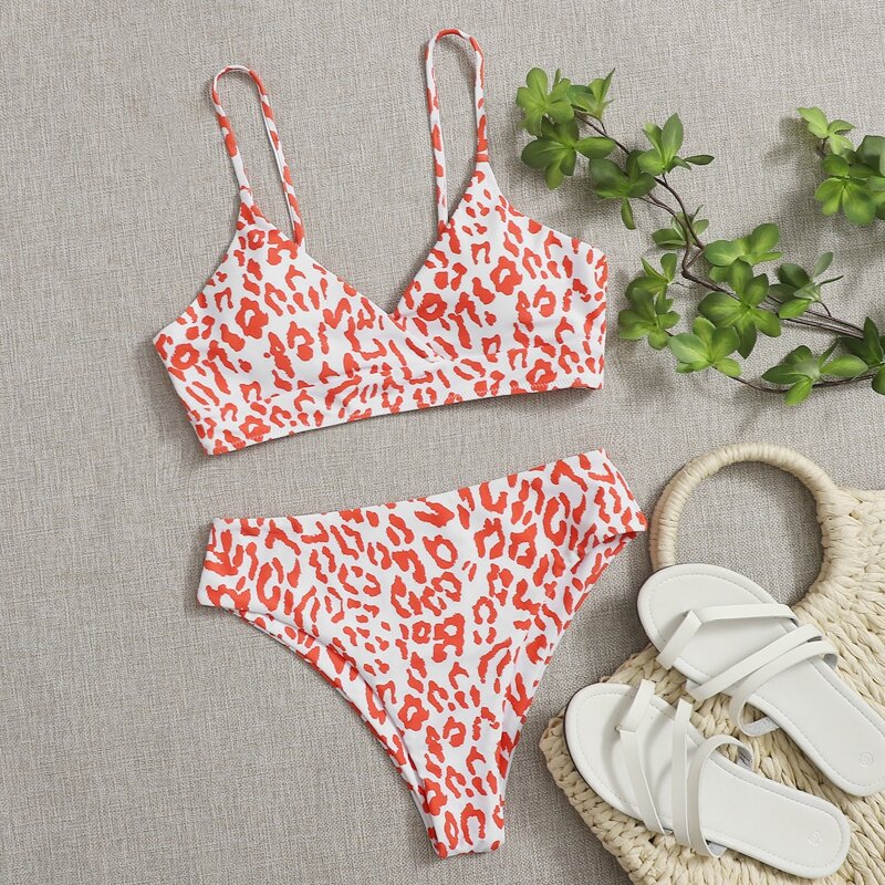 

Leopard High Waist Bikini Swimsuit, Multicolor
