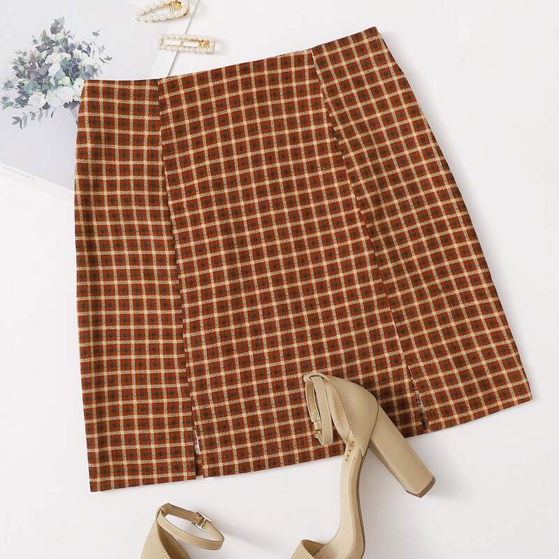 

Corduroy Plaid Skirt, Multicolor