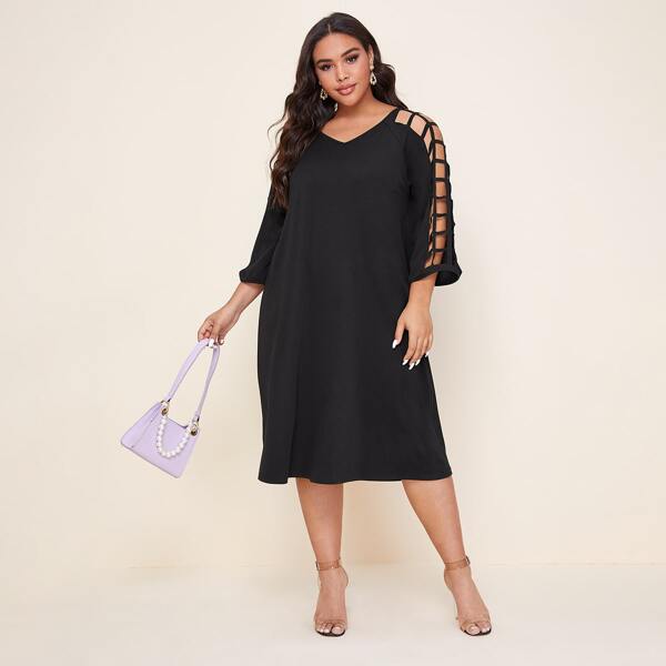 

Plus Cut Out Sleeve Tee Dress, Black