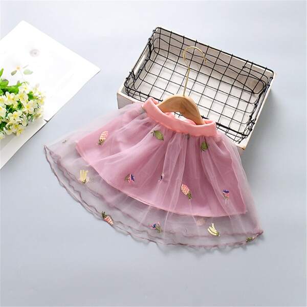 

Toddler Girls Fruits Embroidery Tutu Skirt, Dusty pink