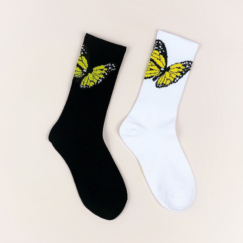 

2pairs Guys Butterfly Pattern Socks, Multicolor