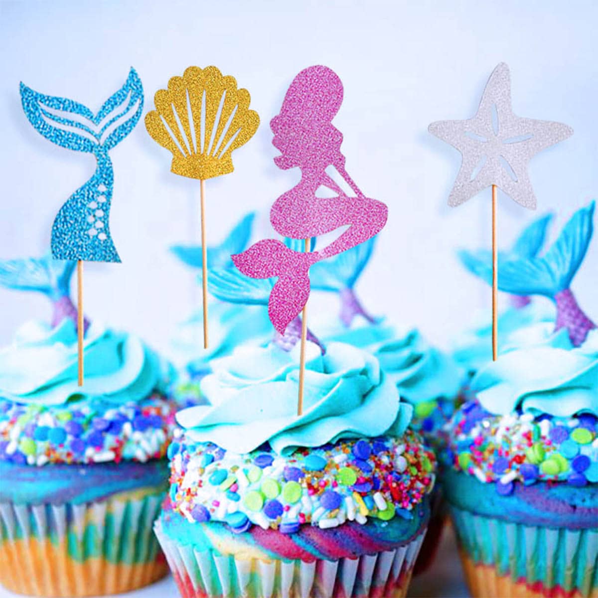 

24pcs Mermaid Design Cake Topper, Multicolor