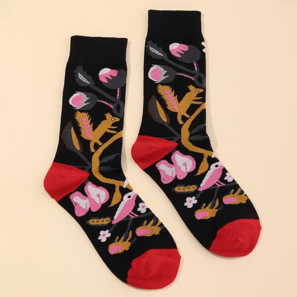 

Men Bird Pattern Socks, Multicolor