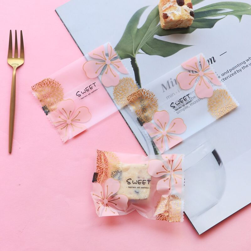 

100pcs Flower Print Baking Package Sealing Bag, Multicolor