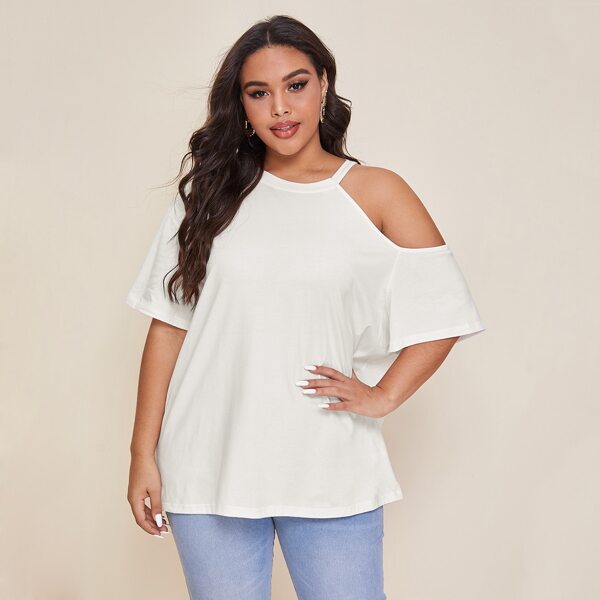 

Plus Asymmetrical Neck Cut Out Tee, White