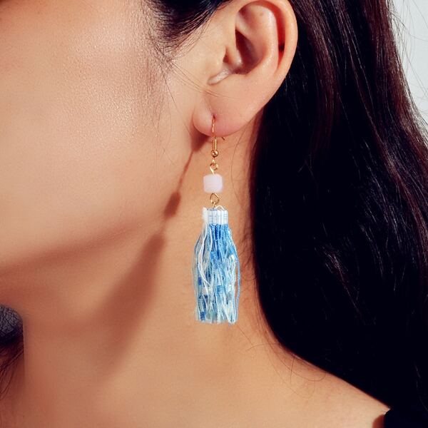 

Tassel Charm Drop Earrings, Blue