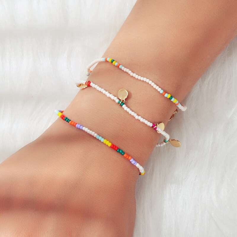 

3pcs Beaded Disc Decor Bracelet, White