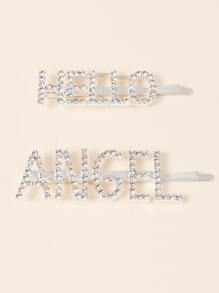 2pcs Rhinestone Letter Decor Bobby Pin - Silver - View 2