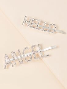2pcs Rhinestone Letter Decor Bobby Pin - Silver - View 5