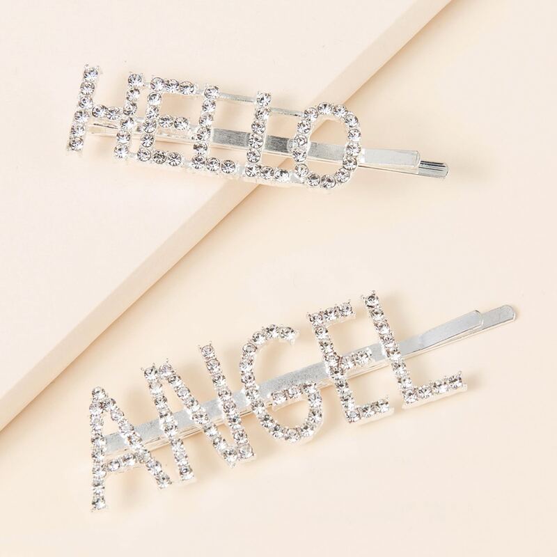 

2pcs Rhinestone Letter Decor Bobby Pin, Silver