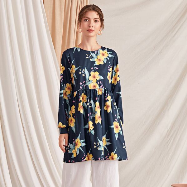 

Allover Floral Print Babydoll Blouse, Multicolor