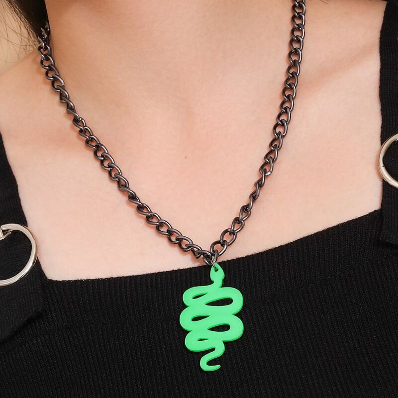 

Snake Pendant Necklace, Green neon