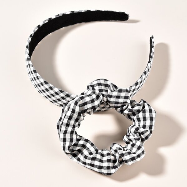 

2pcs Gingham Pattern Hair Accessory, Black and white