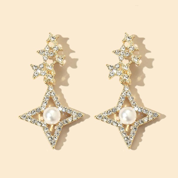 

Rhinestone Decor Star Drop Earrings, Gold