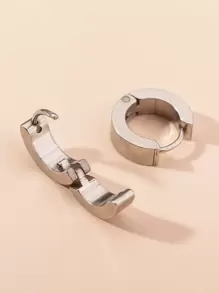 時尚流行1入組男士金屬圈形耳環，不銹鋼首飾，適合珠寶禮物和時尚外觀 - 銀色 - 查看 3