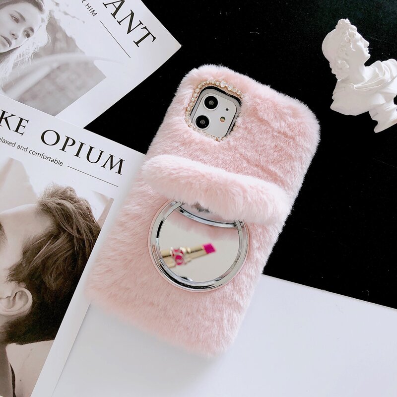 

Mirror Fluffy iPhone Case, Baby pink
