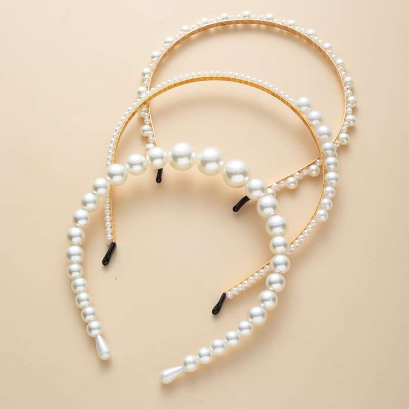 

3pcs Faux Pearl Decor Hair Hoop, White