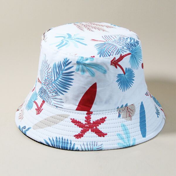 

Plant Pattern Bucket Hat, White