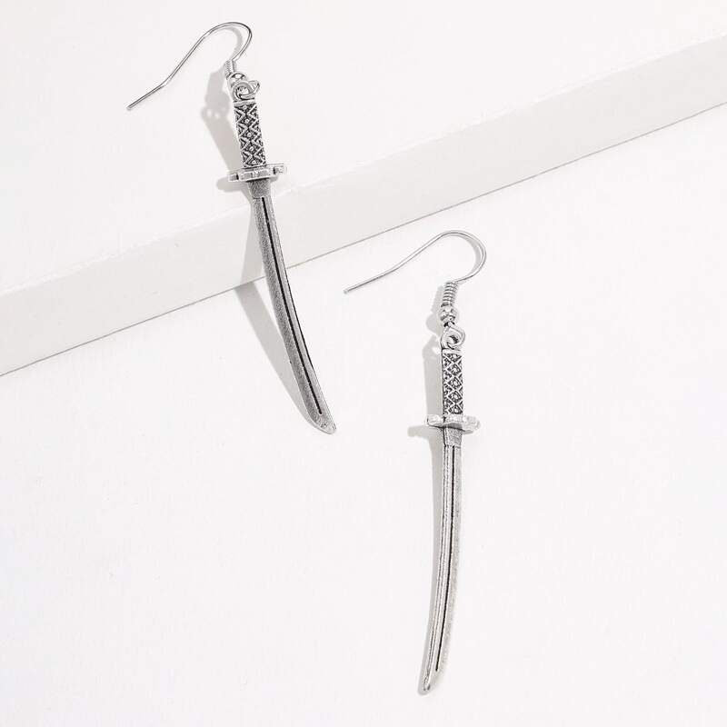 

Sword Drop Earrings, Silver