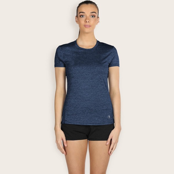 Round Neck Solid Sports Top, Navy blue