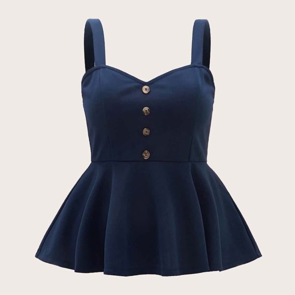 

Plus Buttoned Front Peplum Cami Top, Navy blue