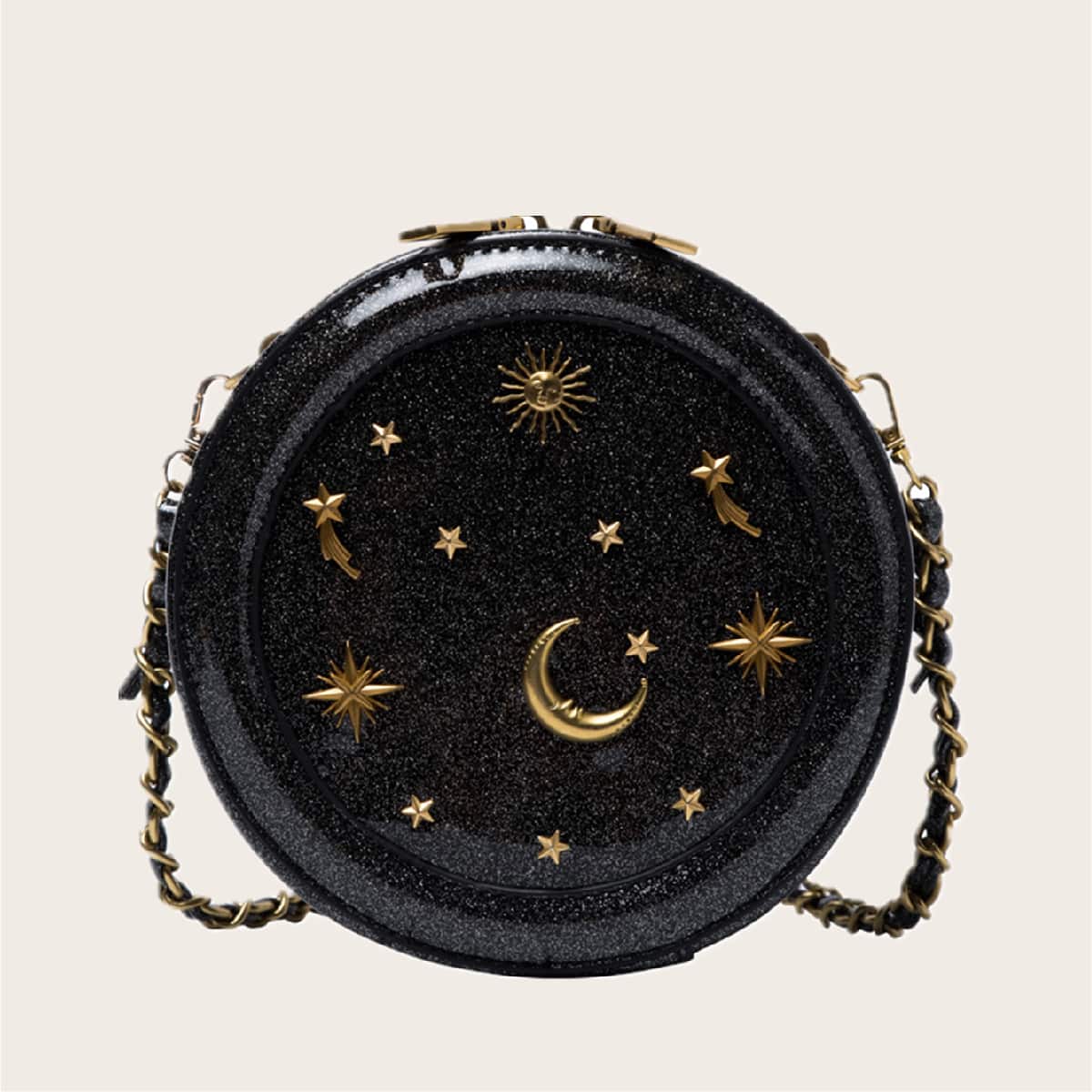 

Star Decor Round Crossbody Bag, Black