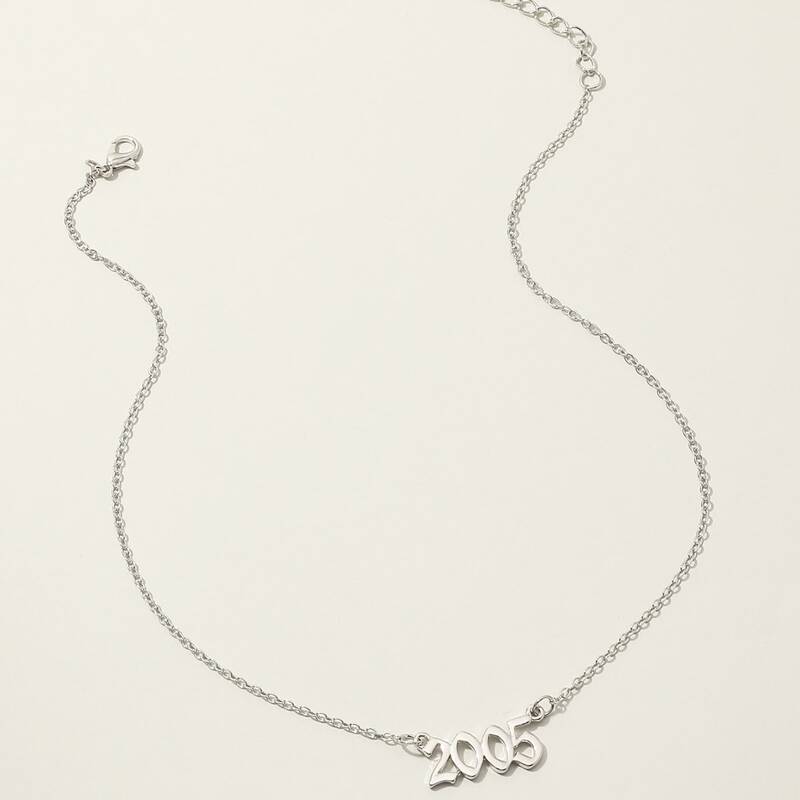 

Metal Number Charm Necklace, Silver