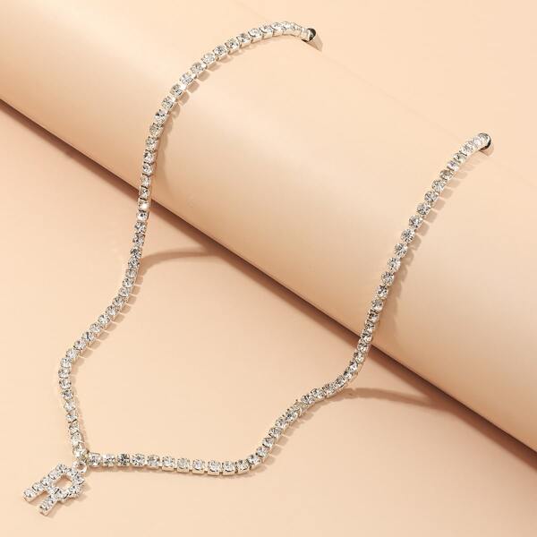 

Rhinestone Letter Charm Necklace, Silver
