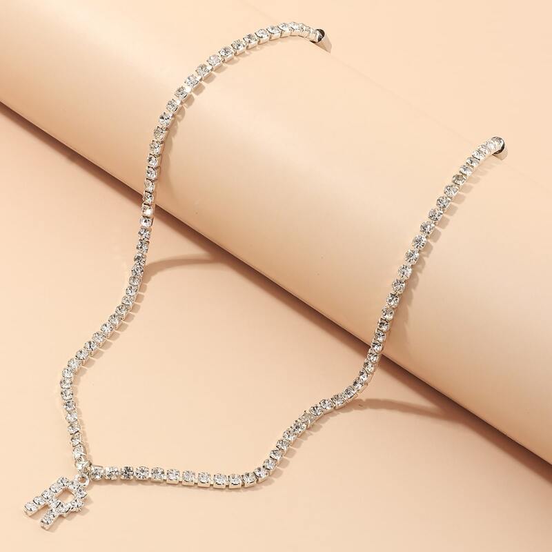 

Rhinestone Letter Charm Necklace, Silver